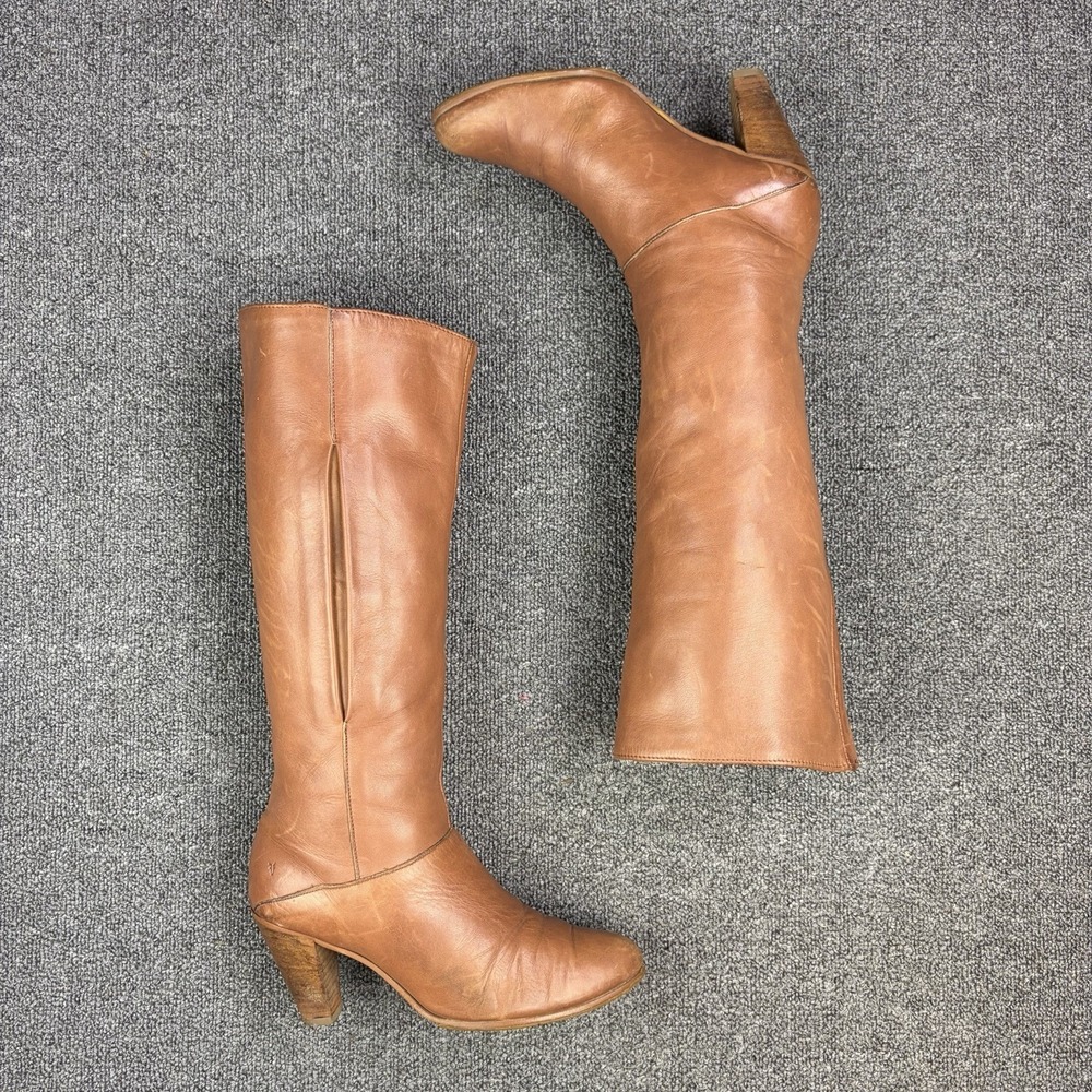 Vintage Frye Tall Campus Boots Cognac Brown Leather Heeled Women's 8 USA Boho - Picture 3 of 16